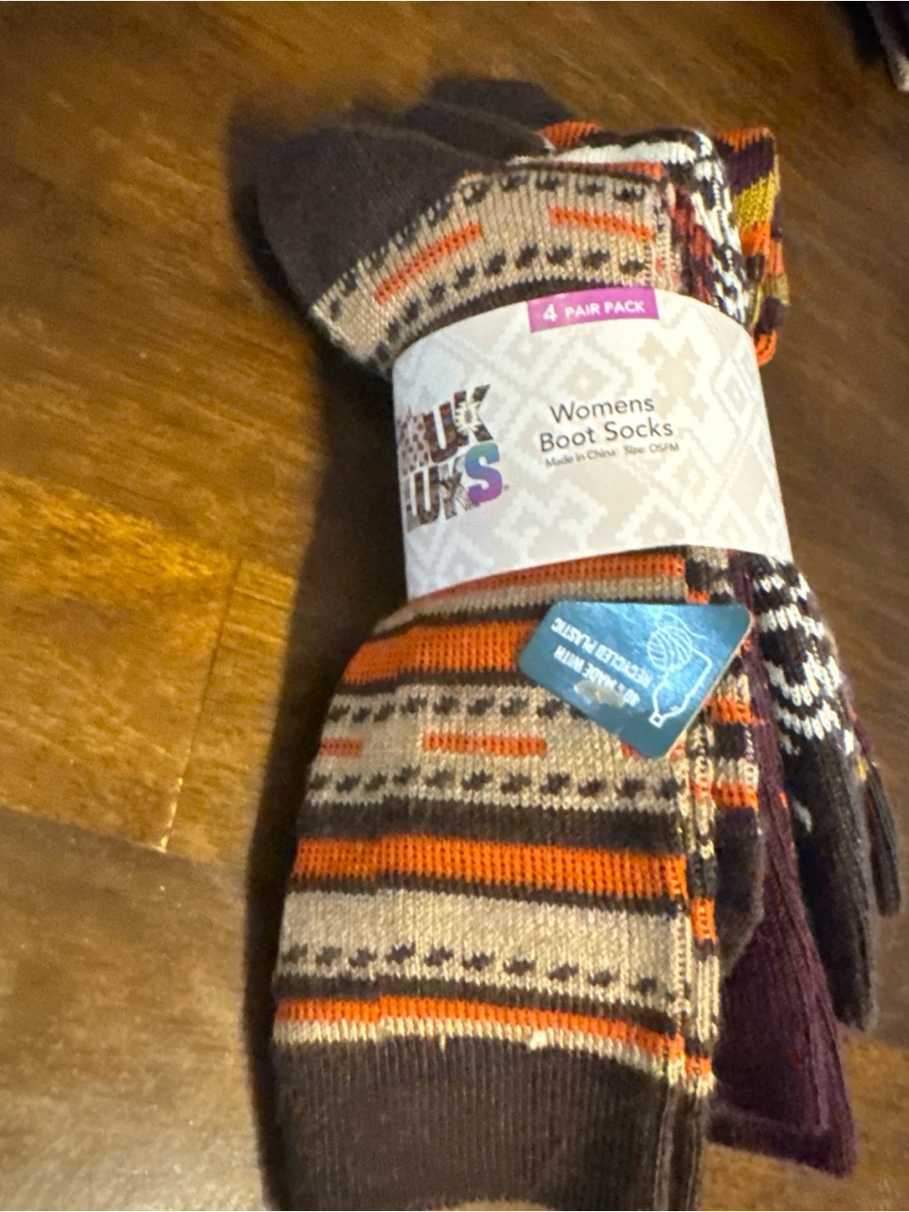 Womens Boot Socks - Brown & Orange Patterned (4-Pack)